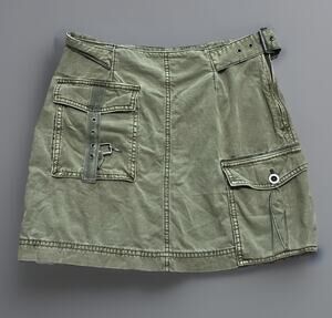 Free People Erika Utility Cargo Mini Skirt Buckle Canteen Green Boho Grunge Sz 2